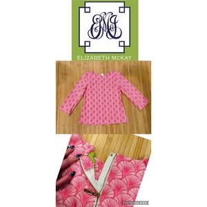 Elizabeth McKay Women’s Pink & White Long Sleeve Blouse Top Zip Back Size 4🌺